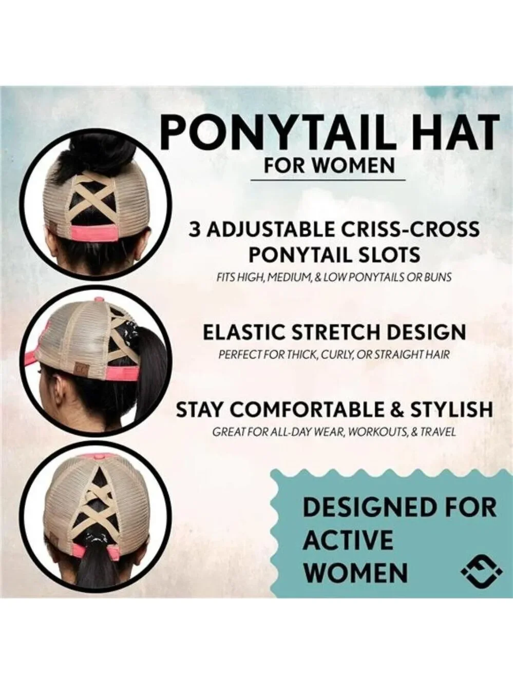 Womens Ponytail Baseball Cap Adjustable Hat High Bun Messy Bun Criss Cross Back